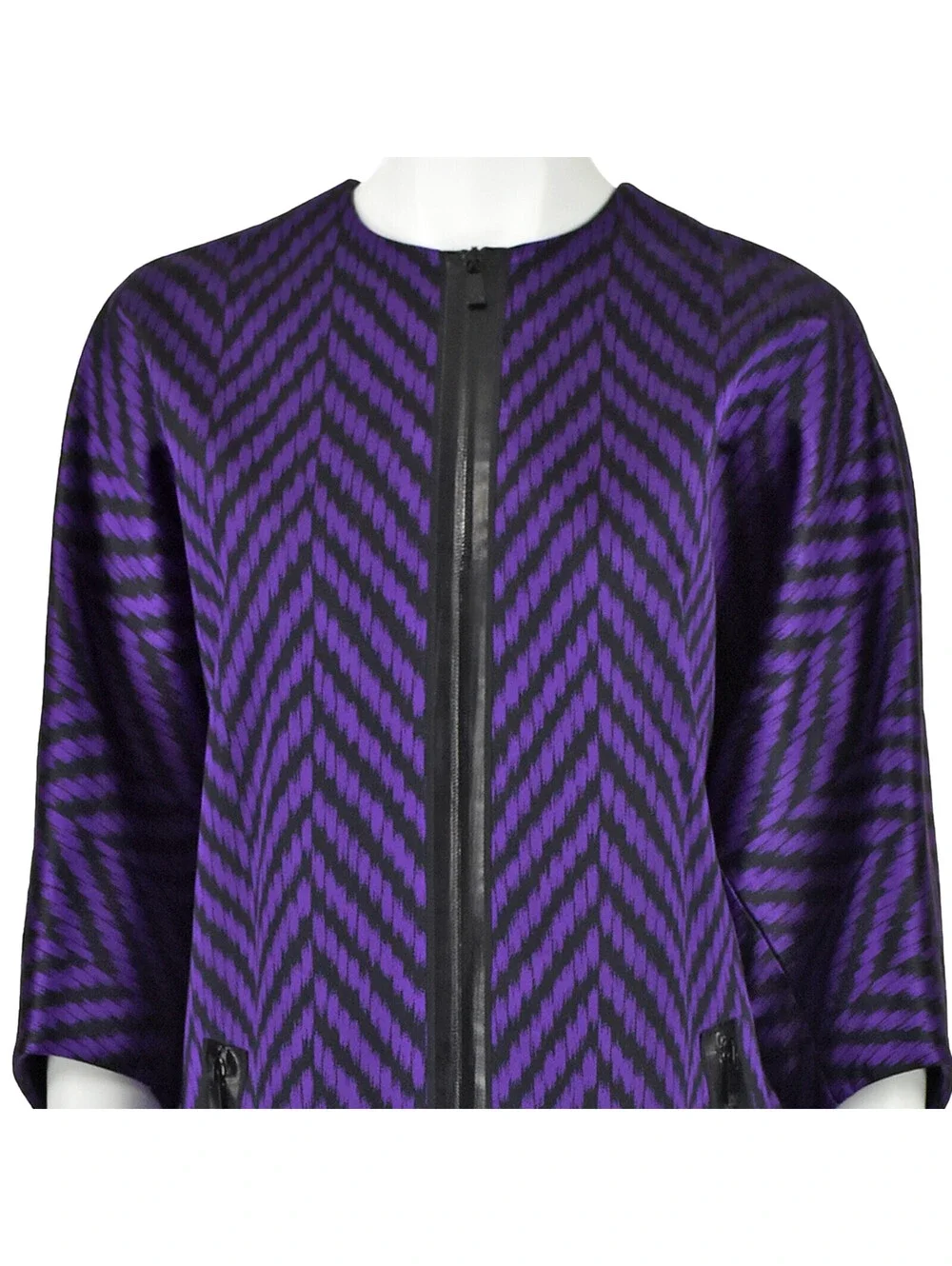 MICHAEL KORS Purple & Black Herringbone Satin Oversized Zipper Coat, SZ S/M NWOT